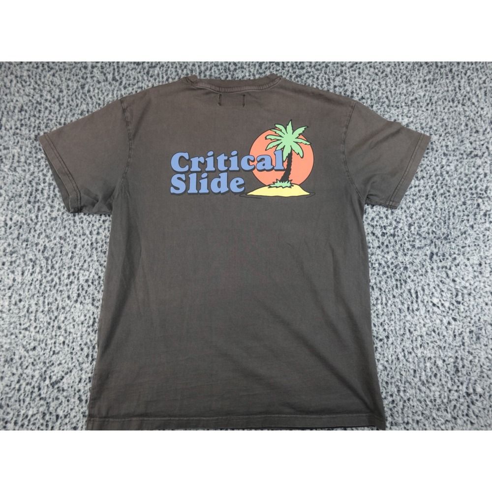 Critical Slide Mens Graphic Tee Medium Charcoal Black Palm Tree Surf Shirt - Picture 11 of 12